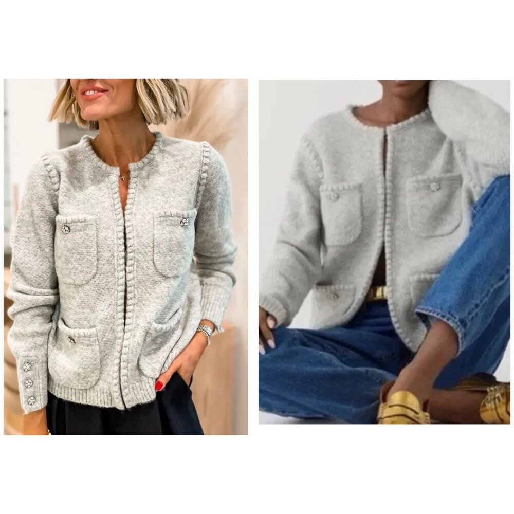 JCREW Odette Alpaca Wool Blend Cardigan Sweater Womens XS Embellished Buttons
